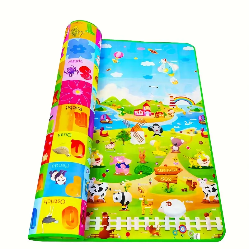 Double-Sided Baby Play Mat for 0-3 Years – Non-Toxic, Waterproof, and Reversible Educational Crawling Mat
