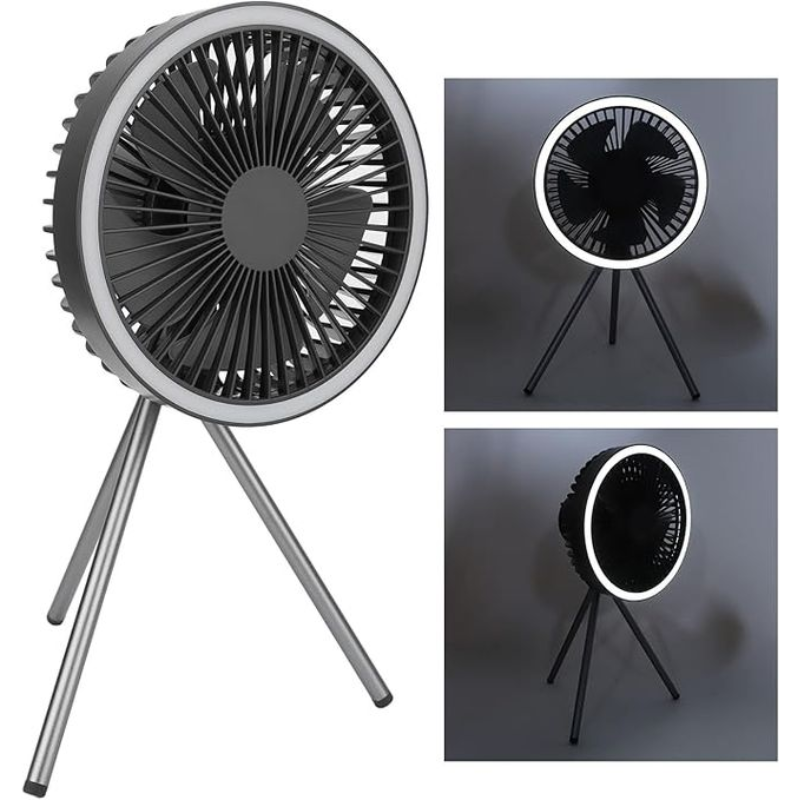 Portable Camping Fan – 10,000 mAh Rechargeable Battery, LED Light, Remote Control, Quiet & Adjustable Airflow
