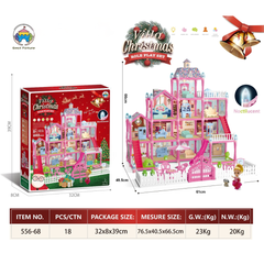 Villa Christmas Role Play Dollhouse Set – 288-Piece Large DIY Doll House with Lights & Furniture for Kids (3+ Years)