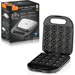 Mini Donut Maker Machine – Non-Stick Electric Waffle & Dessert Maker with Timer & Overheat Protection – 1400W Stainless Steel, Black