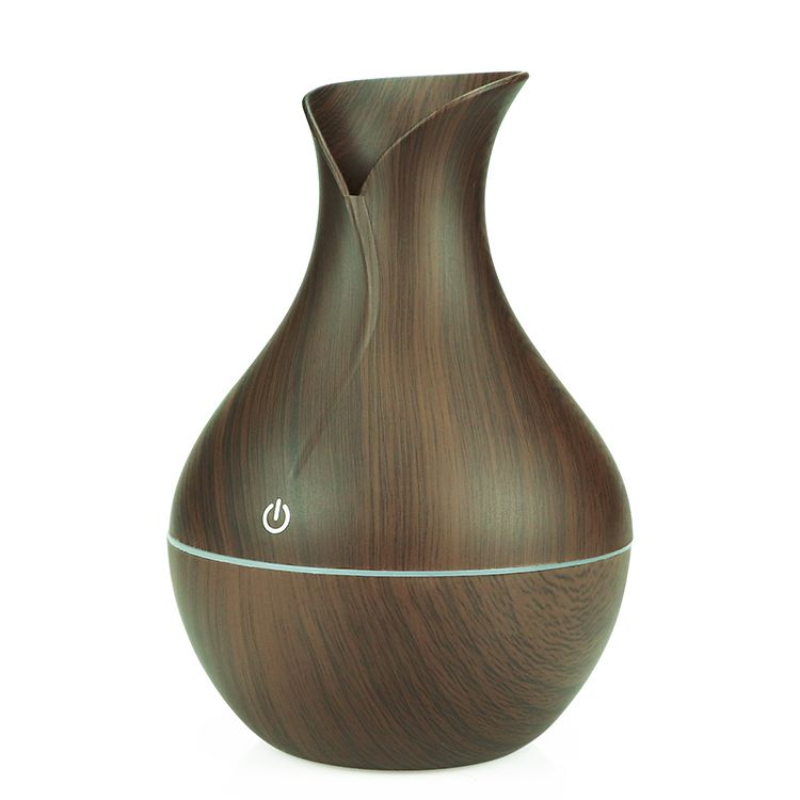 USB LED Wood Grain Aroma Humidifier & Essential Oil Diffuser – 7 Color Light | 130ml Cool Mist Air Purifier for Home & Office