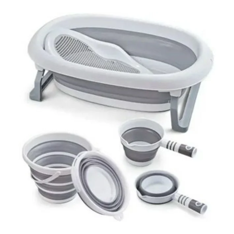 Newborn/Toddler Folding Bathtub Set - 5 Piece, Space-Saving Design with Digital Thermometer