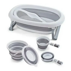 Newborn/Toddler Folding Bathtub Set - 5 Piece, Space-Saving Design with Digital Thermometer