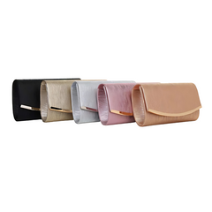 Elegant Women's Evening Clutch Bag – Metallic Faux Leather Purse with Gold Accent | 5 Colors