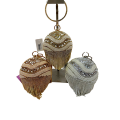 Luxury Rhinestone Beaded Clutch Purse – Elegant Round Evening Bag with Tassel Fringe