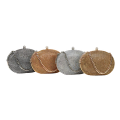 Elegant Rhinestone Evening Clutch Bag – Crystal Mesh Crossbody Purse with Chain Strap | Available in Black, Gold, Silver & Bronze