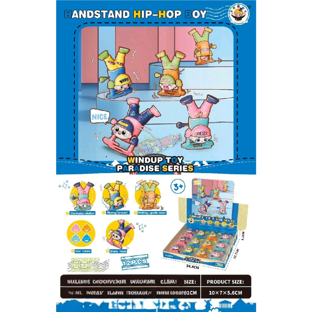 Handstand Hip-Hop Boy – Wind-Up Somersault Toy (Set of 12)