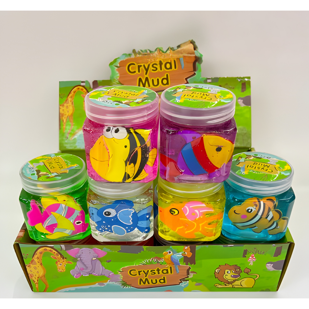 🐠 Crystal Mud Slime – Ocean Animal Jar Collection | Fun, Stretchy & Sensory Slime for Kids (12 PCS)