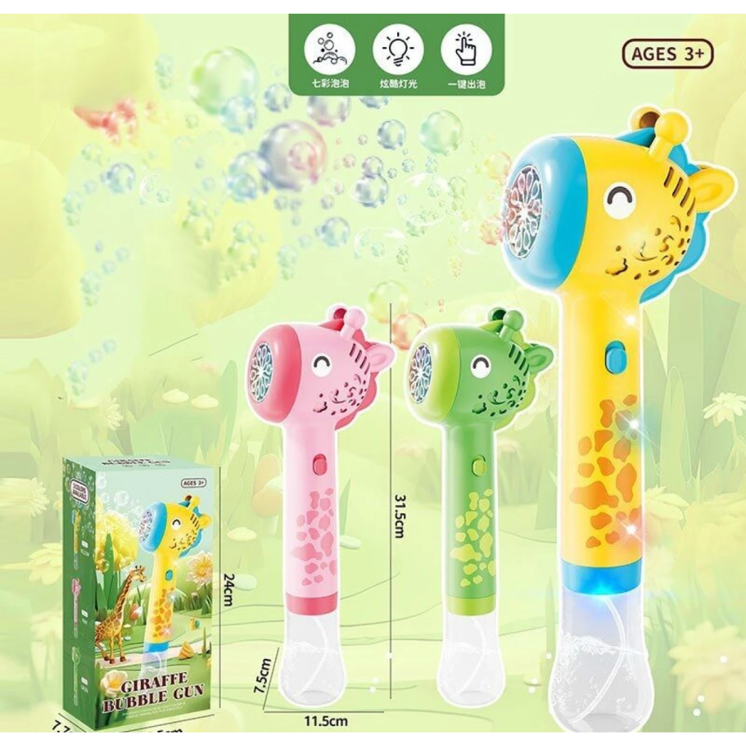 Giraffe Bubble Gun – Automatic Light-Up Bubble Blower for Kids (Ages 3+)
