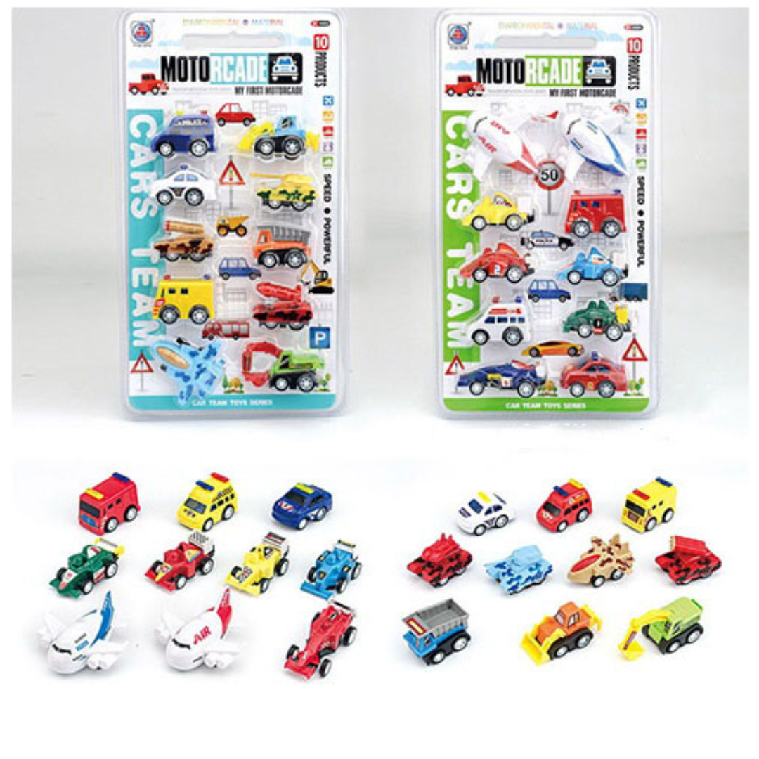 Motorcade Cars Team Toy Set (10 Pcs) – Mini Pull-Back Vehicles Playset for Kids