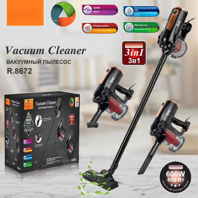 3 in 1 Strong Power 500ml Floor Care Handheld Portable Vacuum Cleaner | Powerful 600W Cyclone Suction for Home & Car