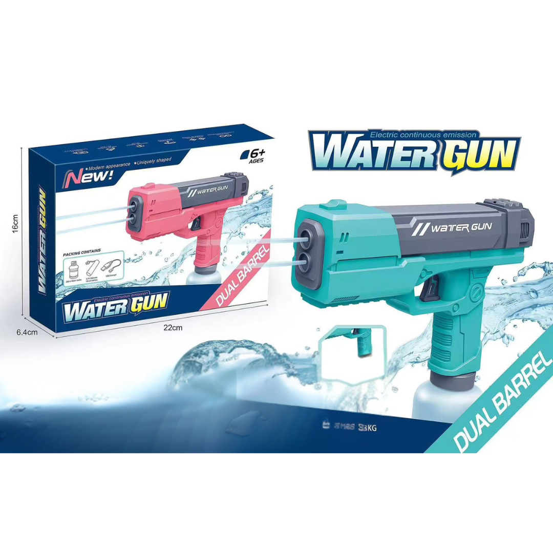 💦 Dual Barrel Electric Water Gun – Rechargeable High-Power Water Blaster (Shoots up to 10m)